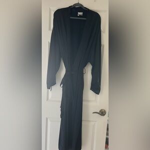 WILLOW BLOSSOM Black Long 100% Silk Robe